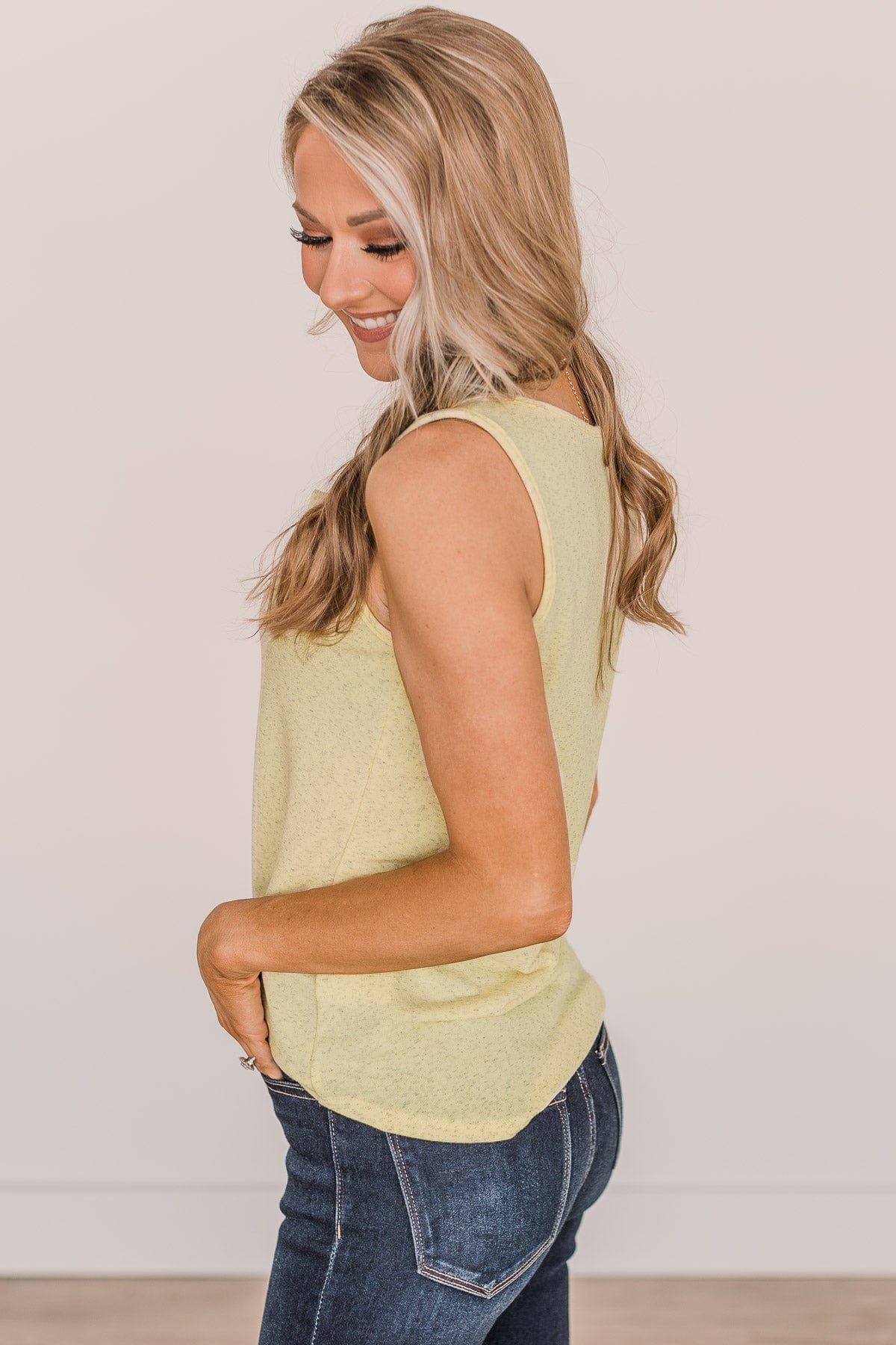 Ray Of Light Button Tank Top- Yellow