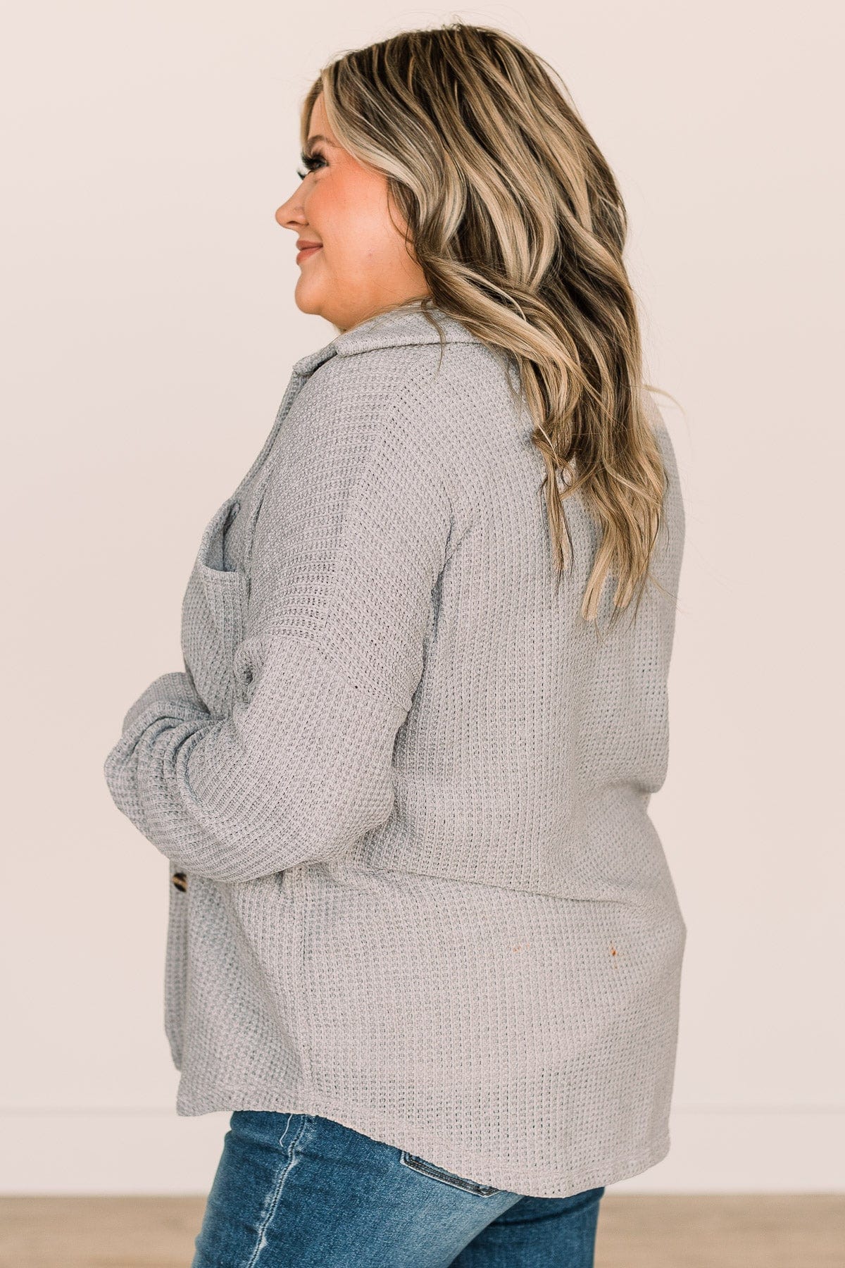One Step Ahead Knit Button Top- Light Grey