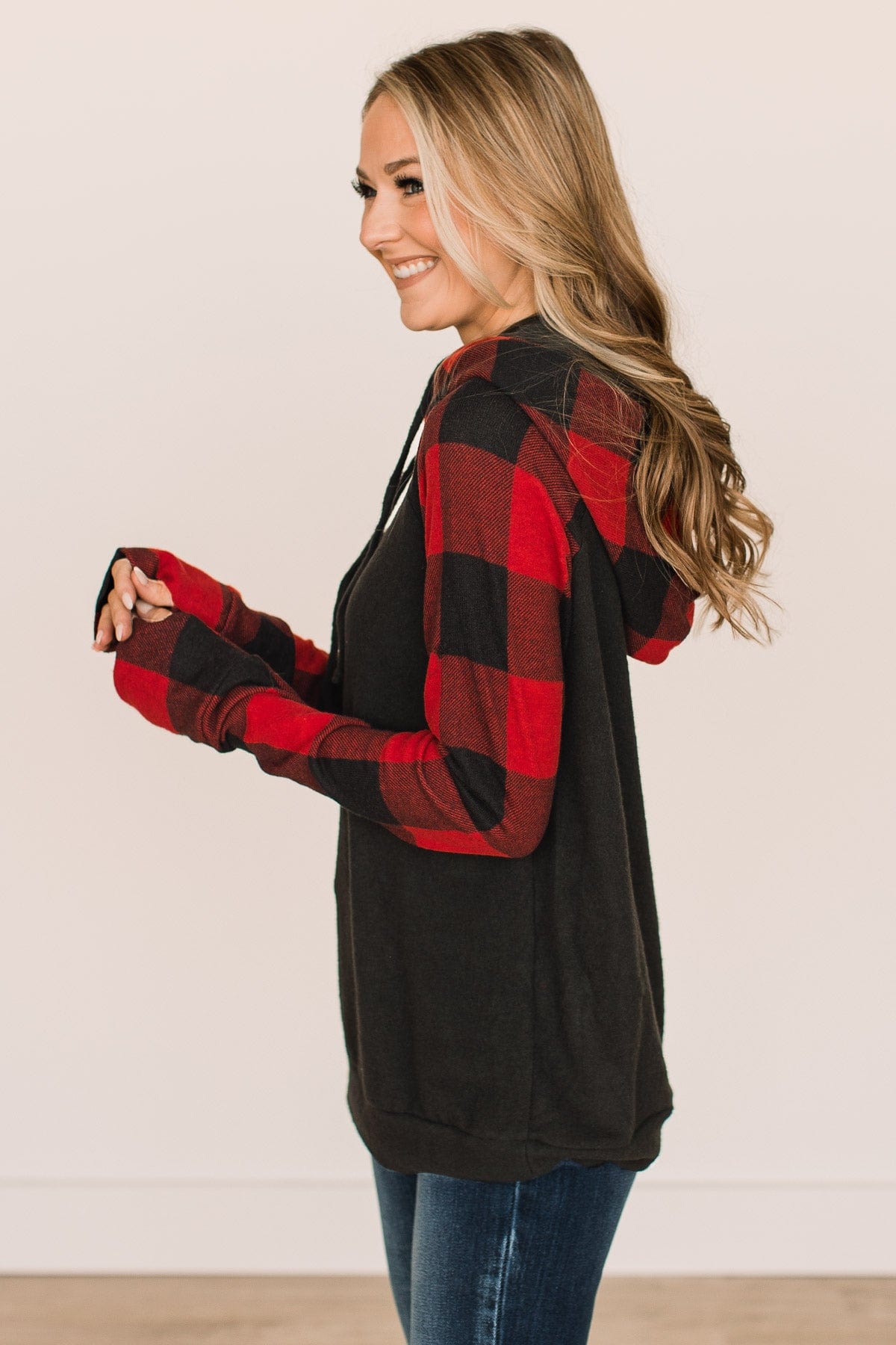 Fireside Feelings Hooded Top- Black & Red