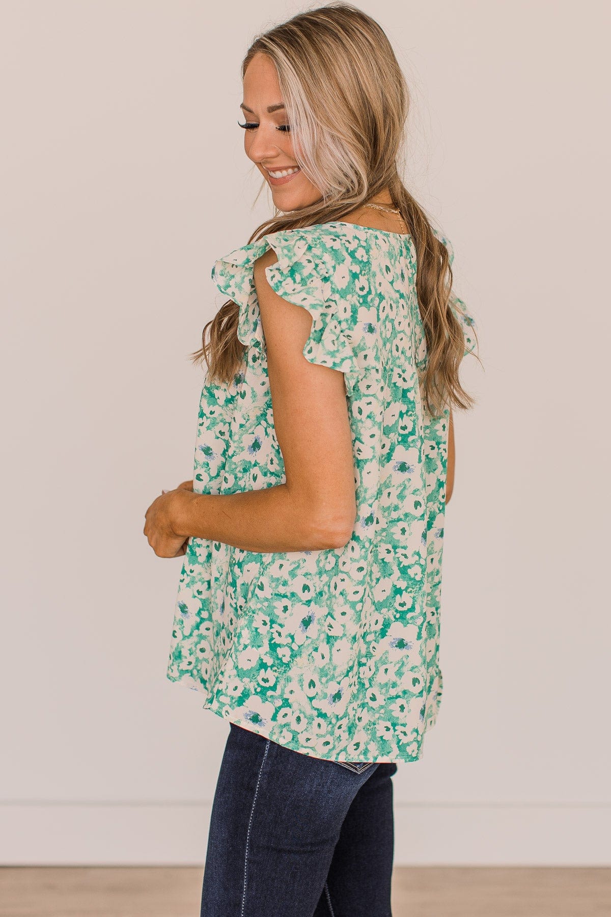 Feel Your Love Floral Blouse- Green & Ivory