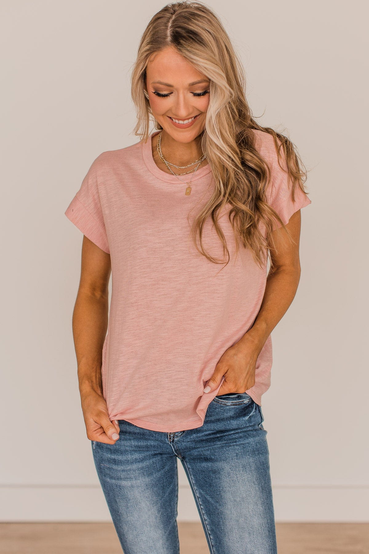 Find Your Shine Short Sleeve Top- Light Pink