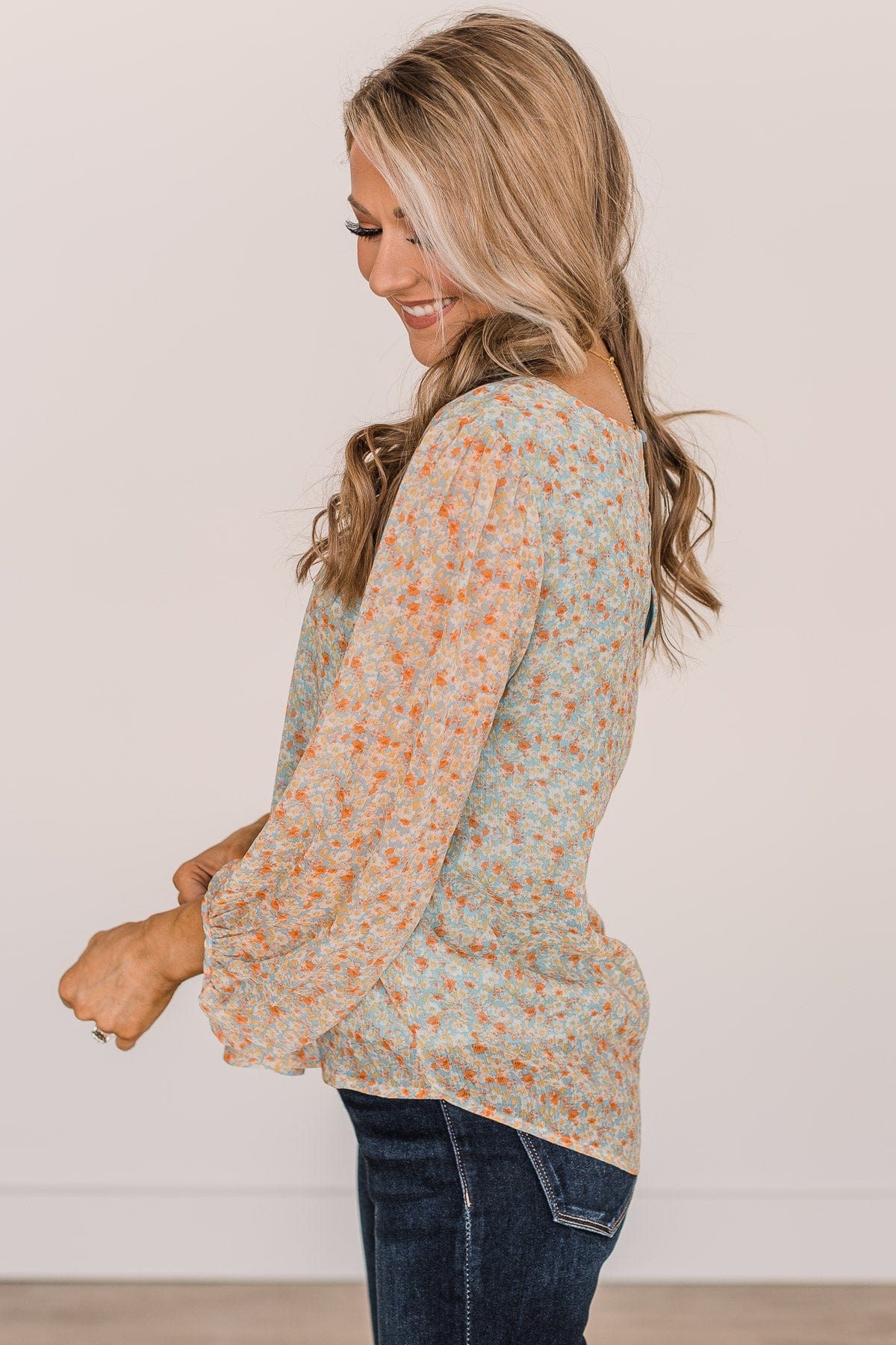Make It Memorable Floral Blouse- Dusty Blue & Light Yellow