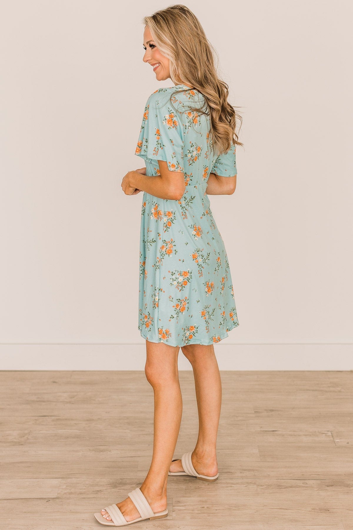 Picking Daisies Floral Dress- Aqua Blue