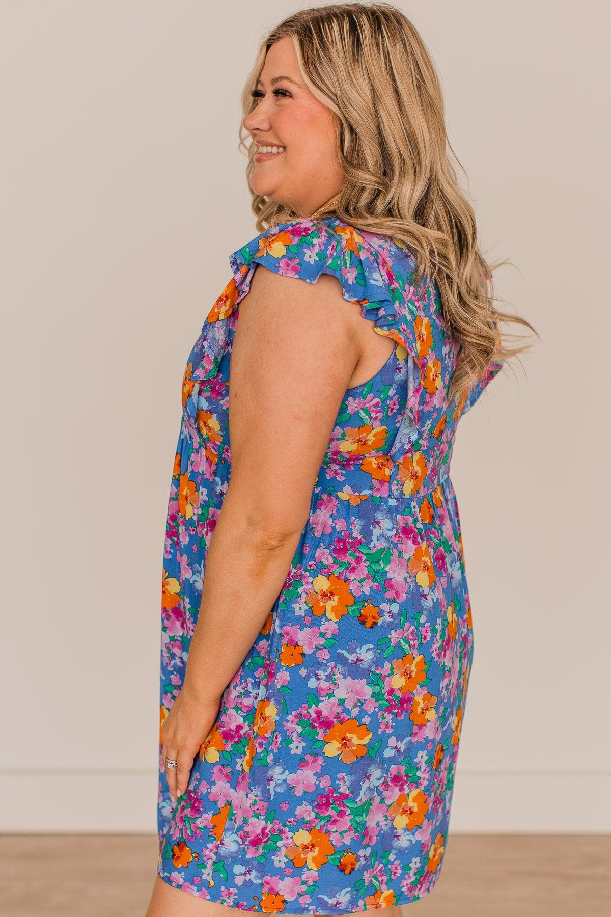 Flirty Thing Long Sleeve Floral Mini Dress (Light Blush)