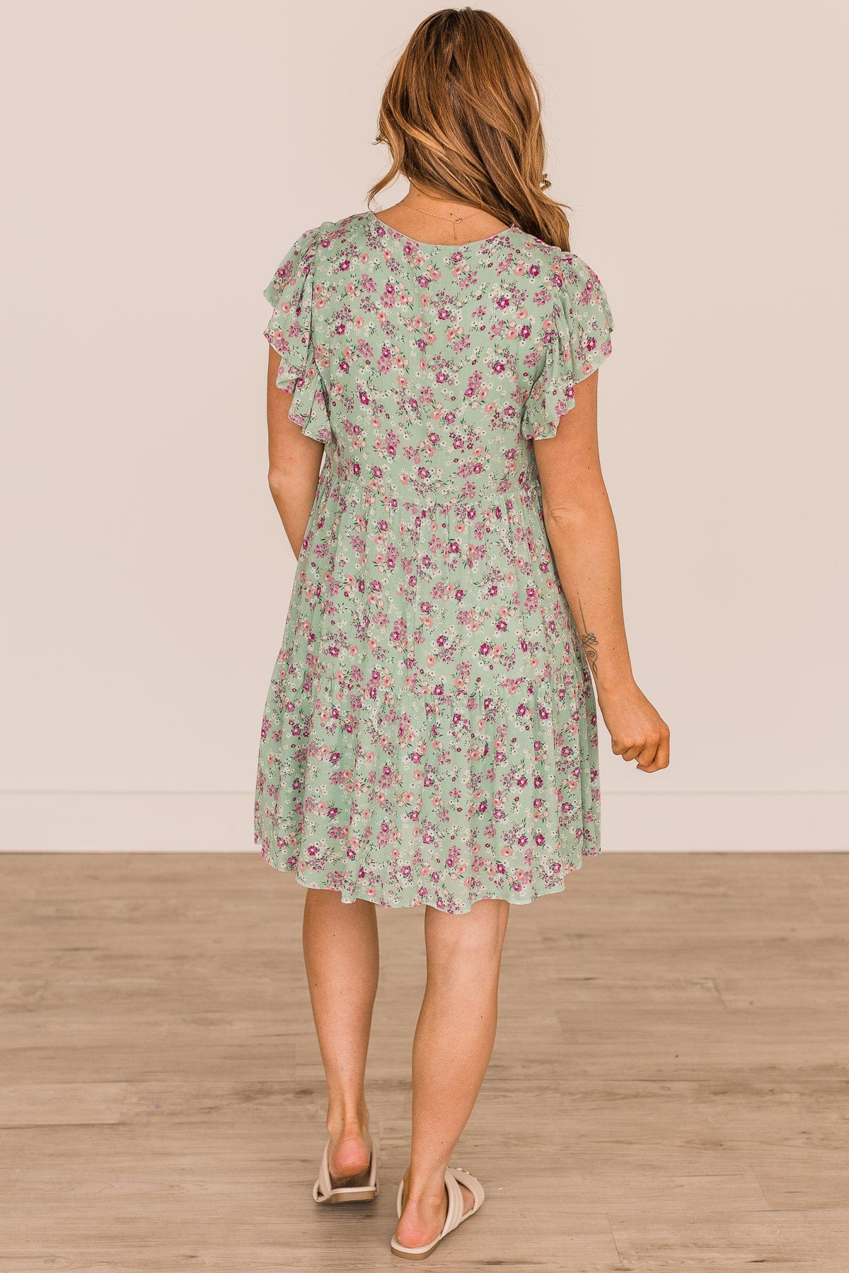 Crack A Smile Floral Dress- Sage & Pink
