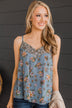 Cross Paths Floral V-Neck Tank Top- Dusty Blue