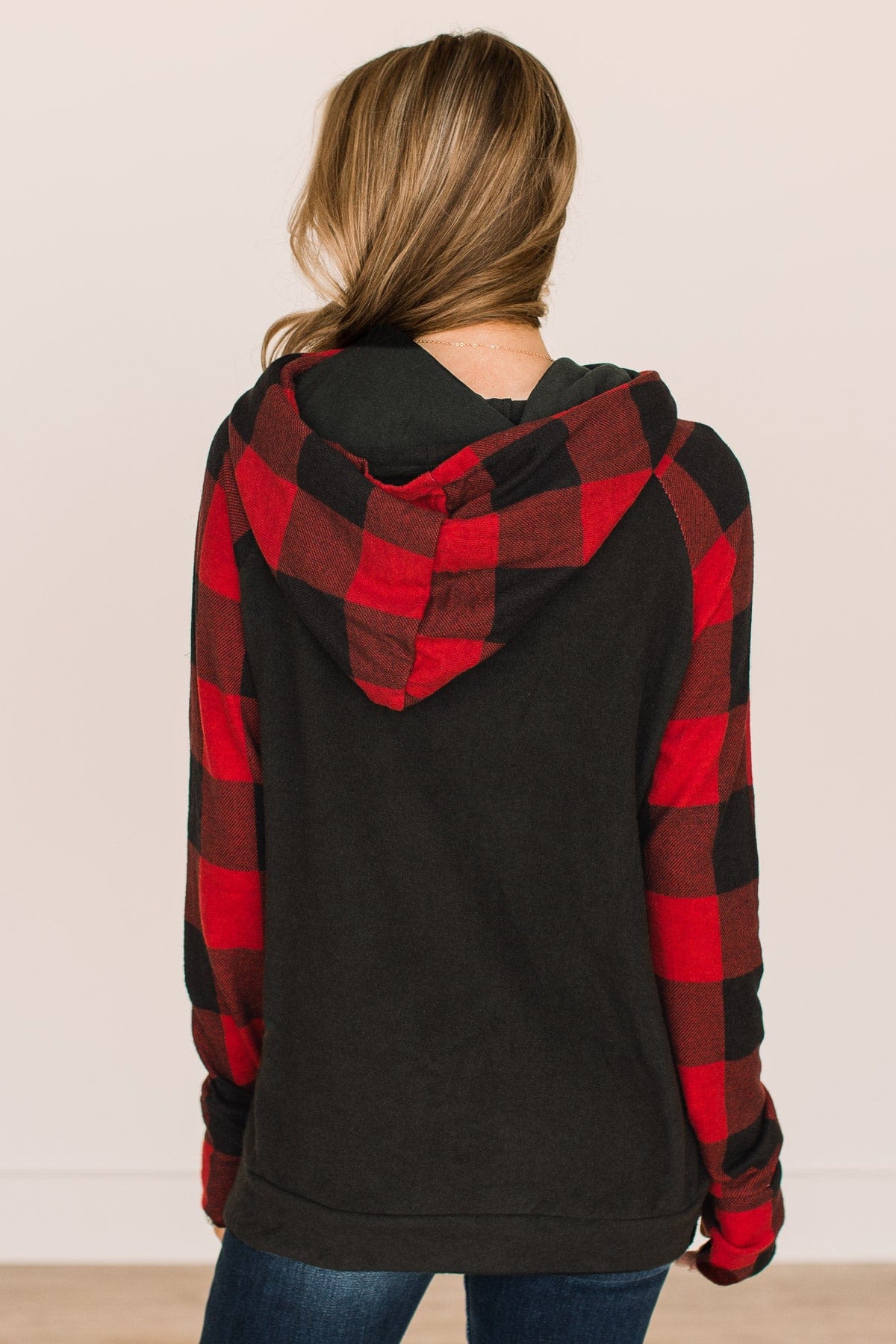Fireside Feelings Hooded Top- Black & Red