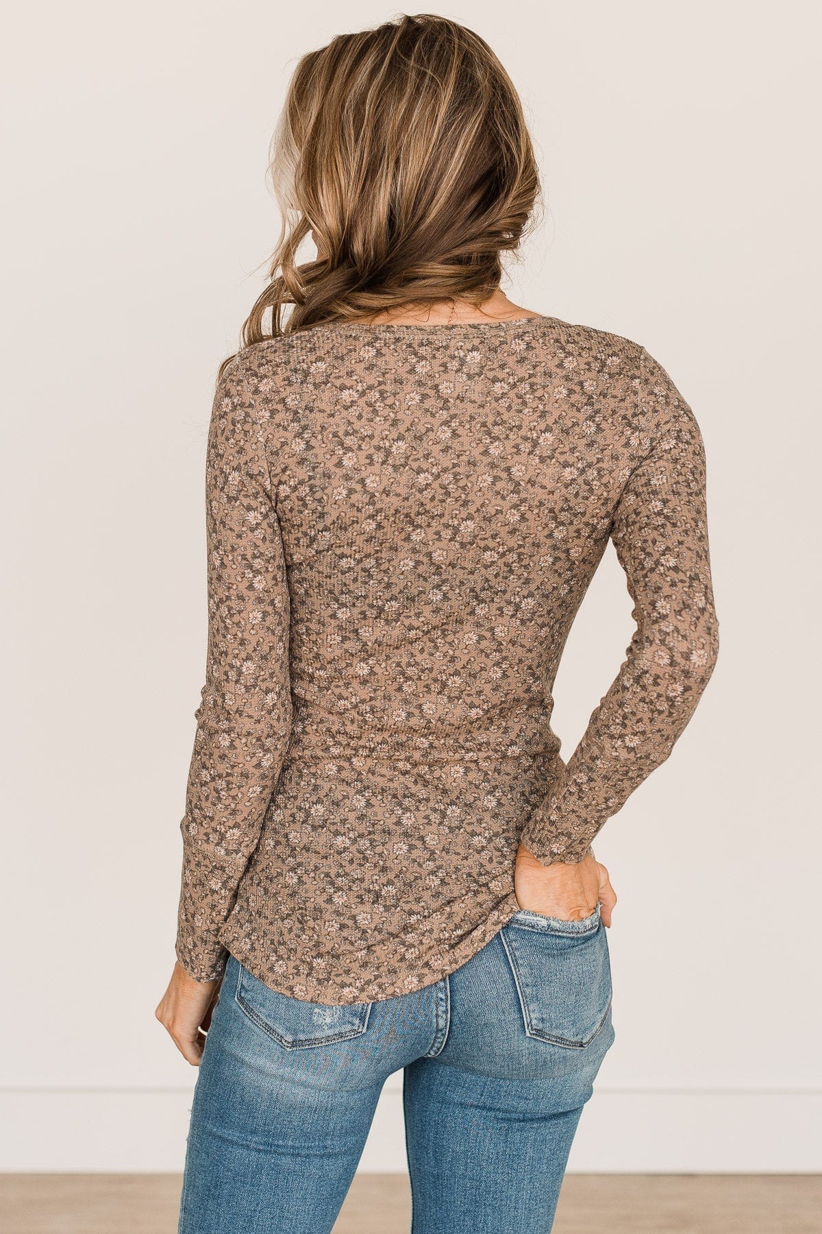 Sweet Beginnings Floral Henley Top- Taupe