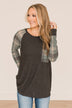 Late Nights In Plaid Pocket Top- Dusty Teal & Charcoal