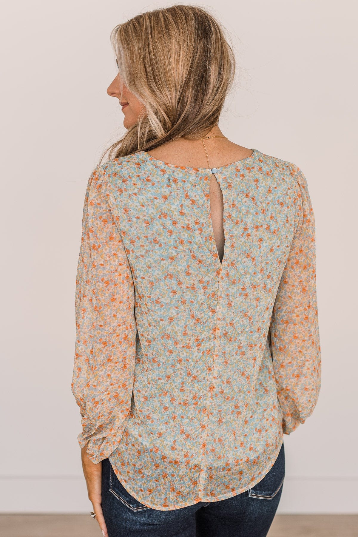 Make It Memorable Floral Blouse- Dusty Blue & Light Yellow