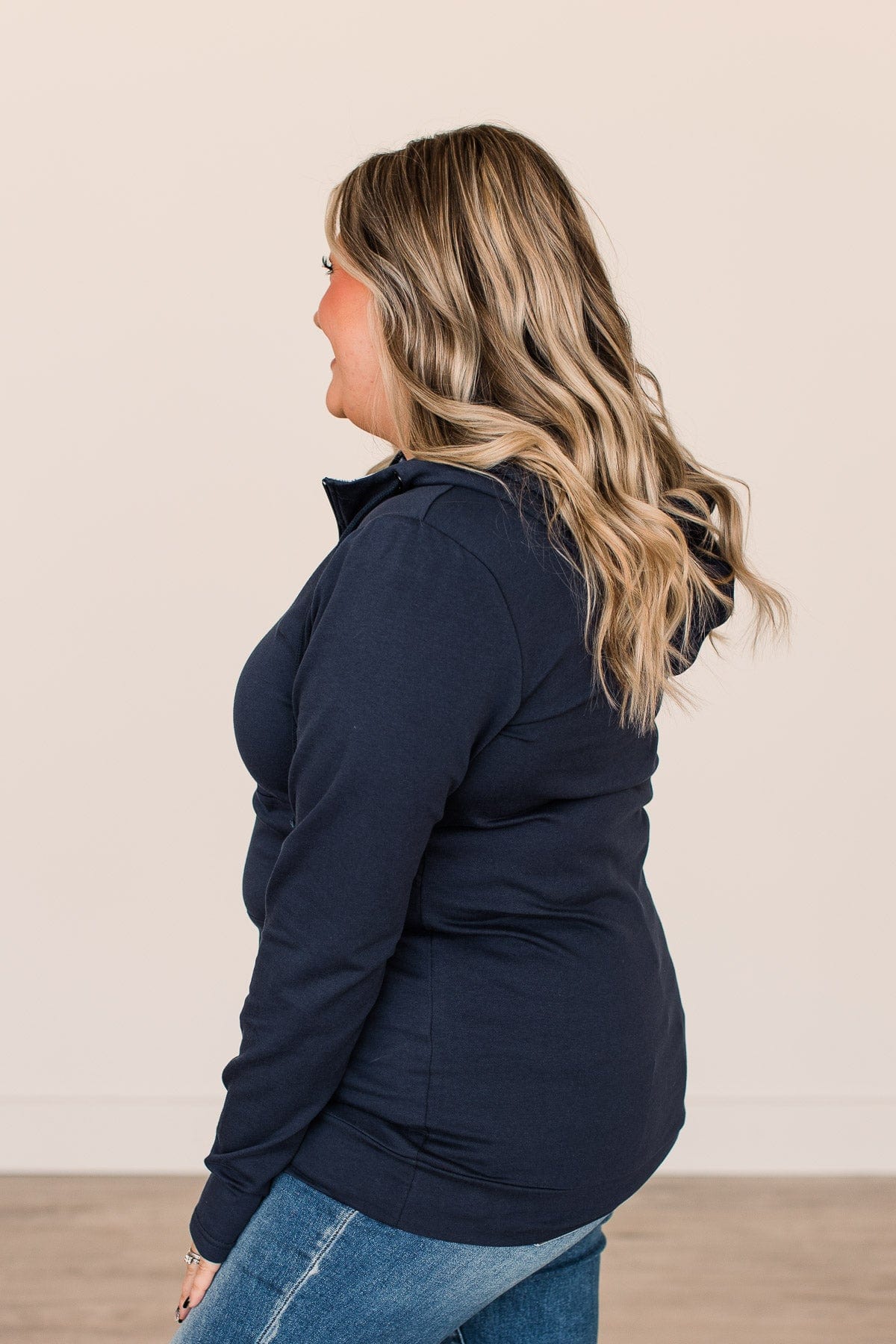 Easy To Love Quarter Zip Hoodie- Navy