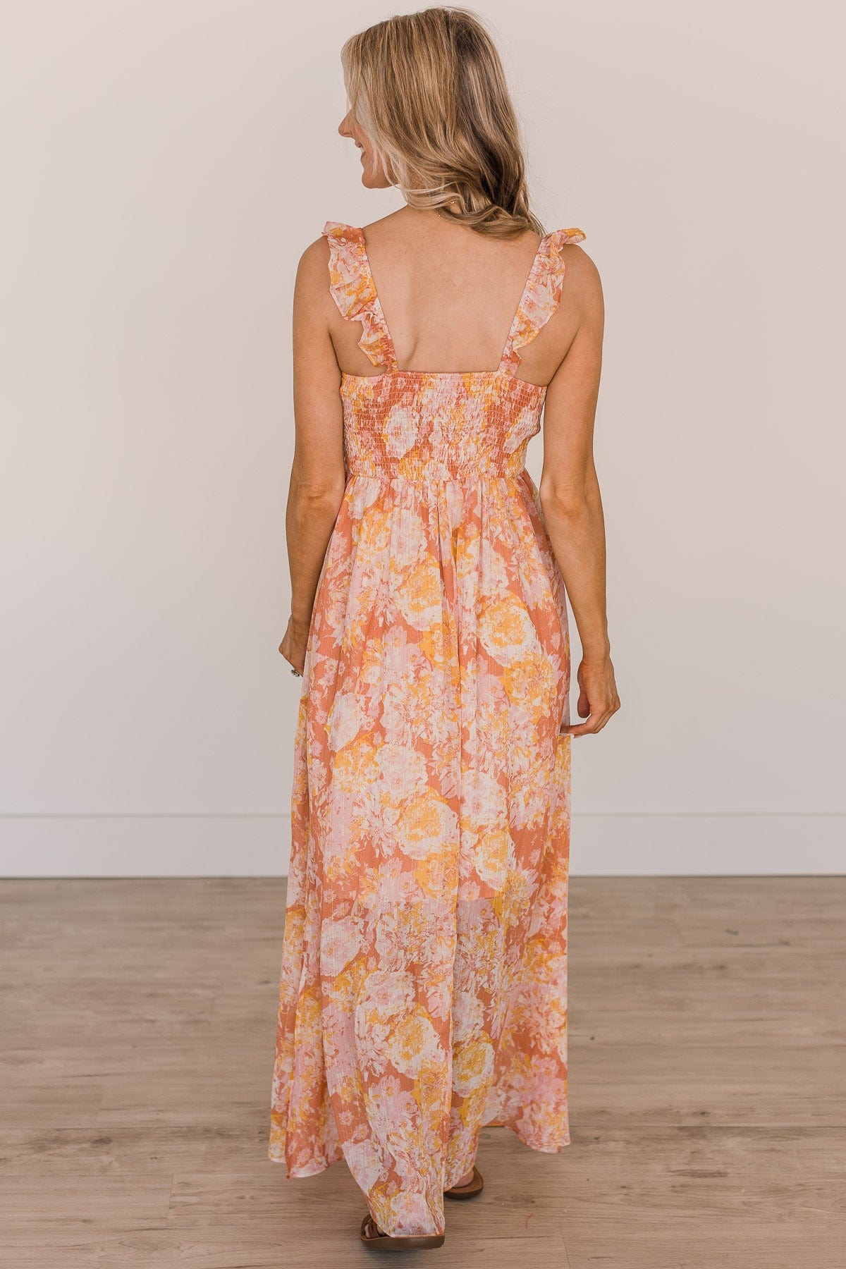 Staying True Floral Maxi Dress- Salmon Pink & Yellow