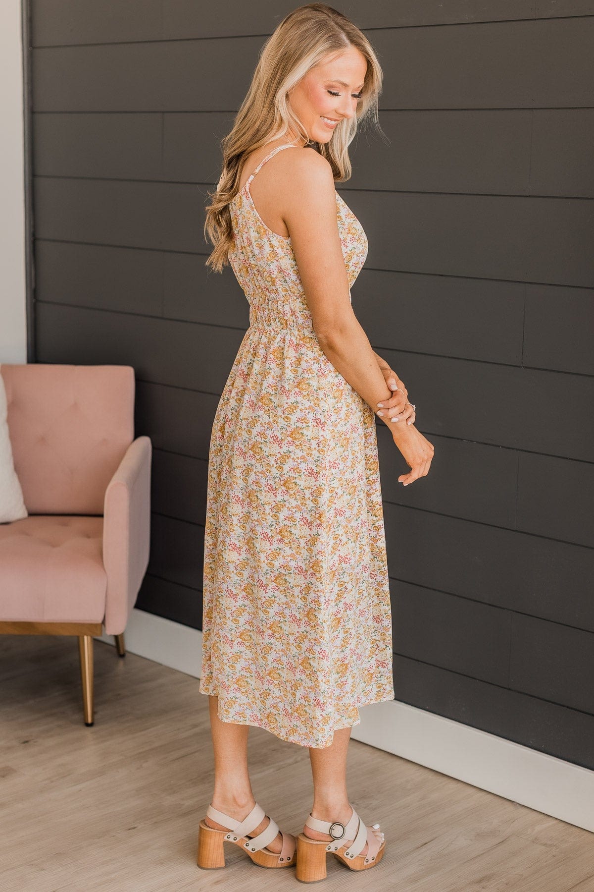 Time To Say Goodbye Floral Midi Dress- Ivory