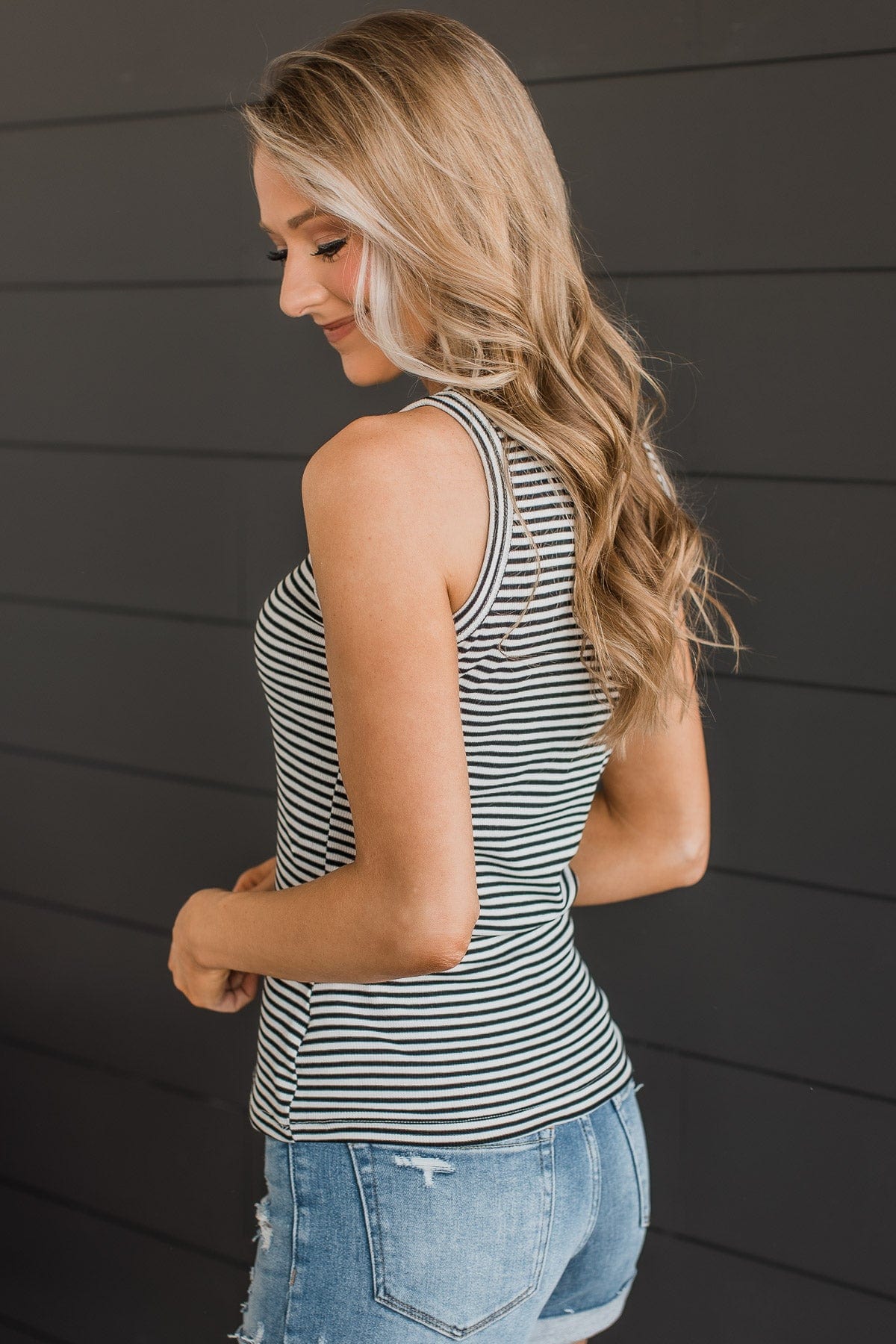Dropping Hints Striped Tank Top- Ivory & Black