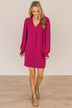 Feeling Cute Long Sleeve Shift Dress- Magenta