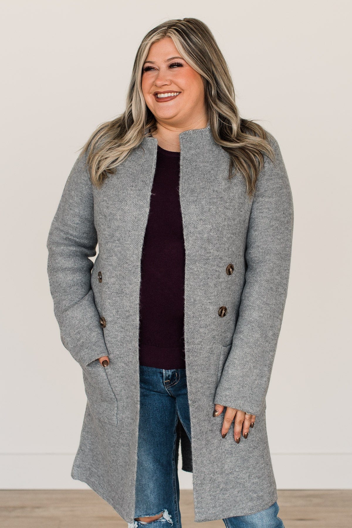 Can't Stop Staring Knit Trench Coat- Heather Grey