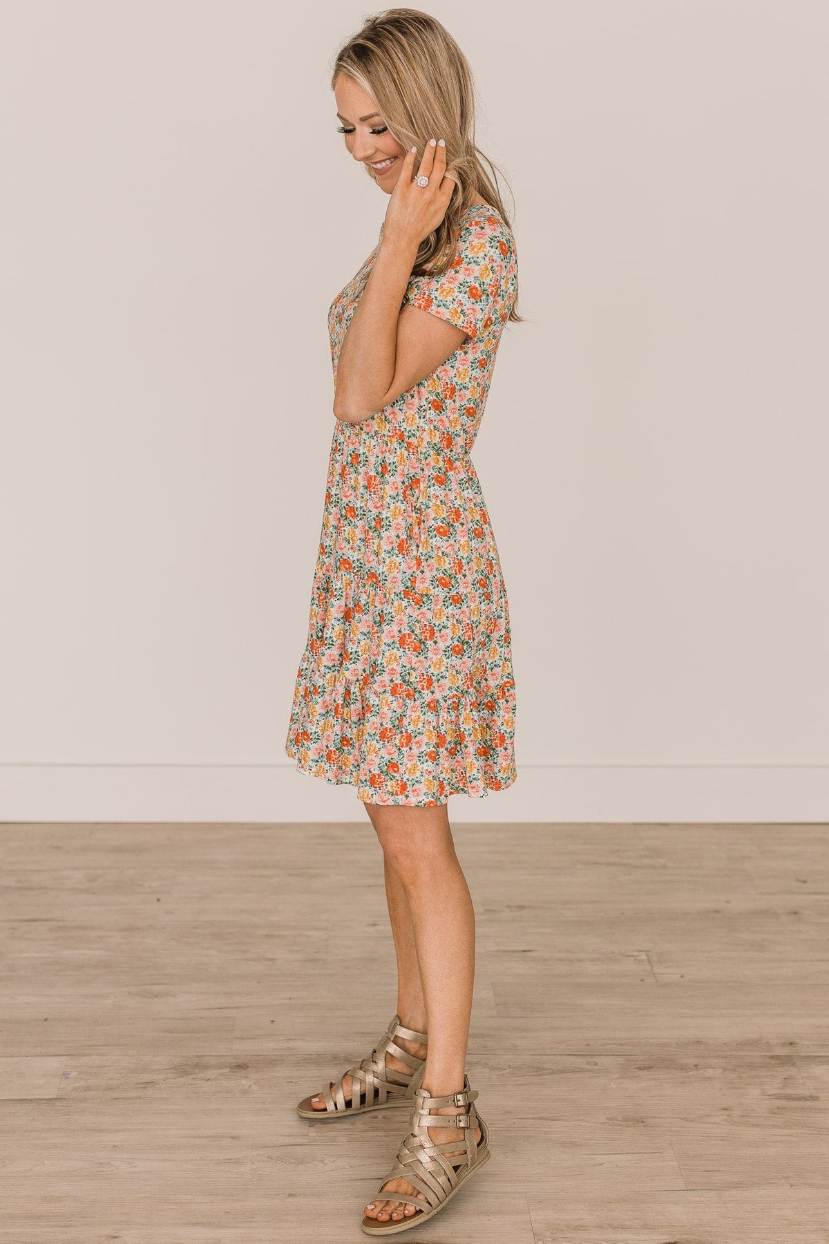 No Rainy Days Floral Tiered Dress- Ivory & Pink