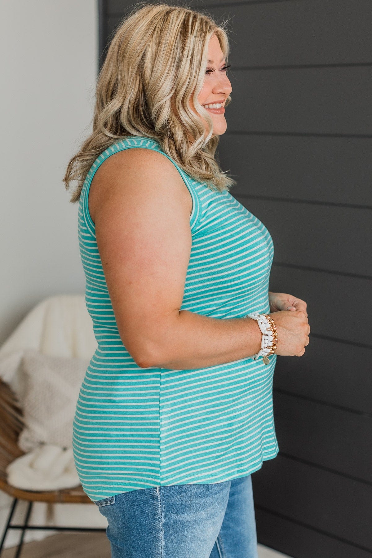 Happiness Achieved Striped Tank Top- Mint Blue