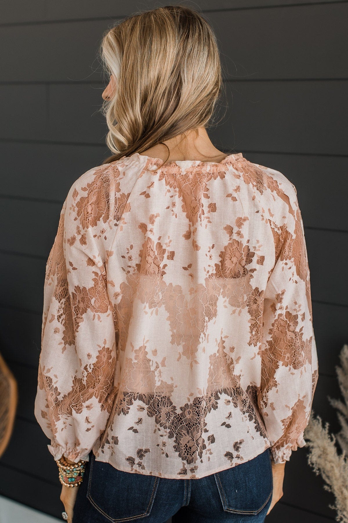 Sight To Behold Lace Top- Light Peach