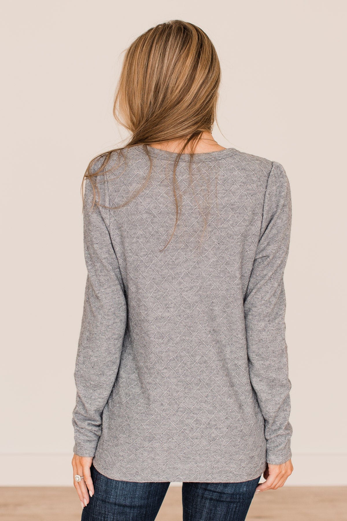 Big Dreams Puff Sleeve Knit Top- Grey