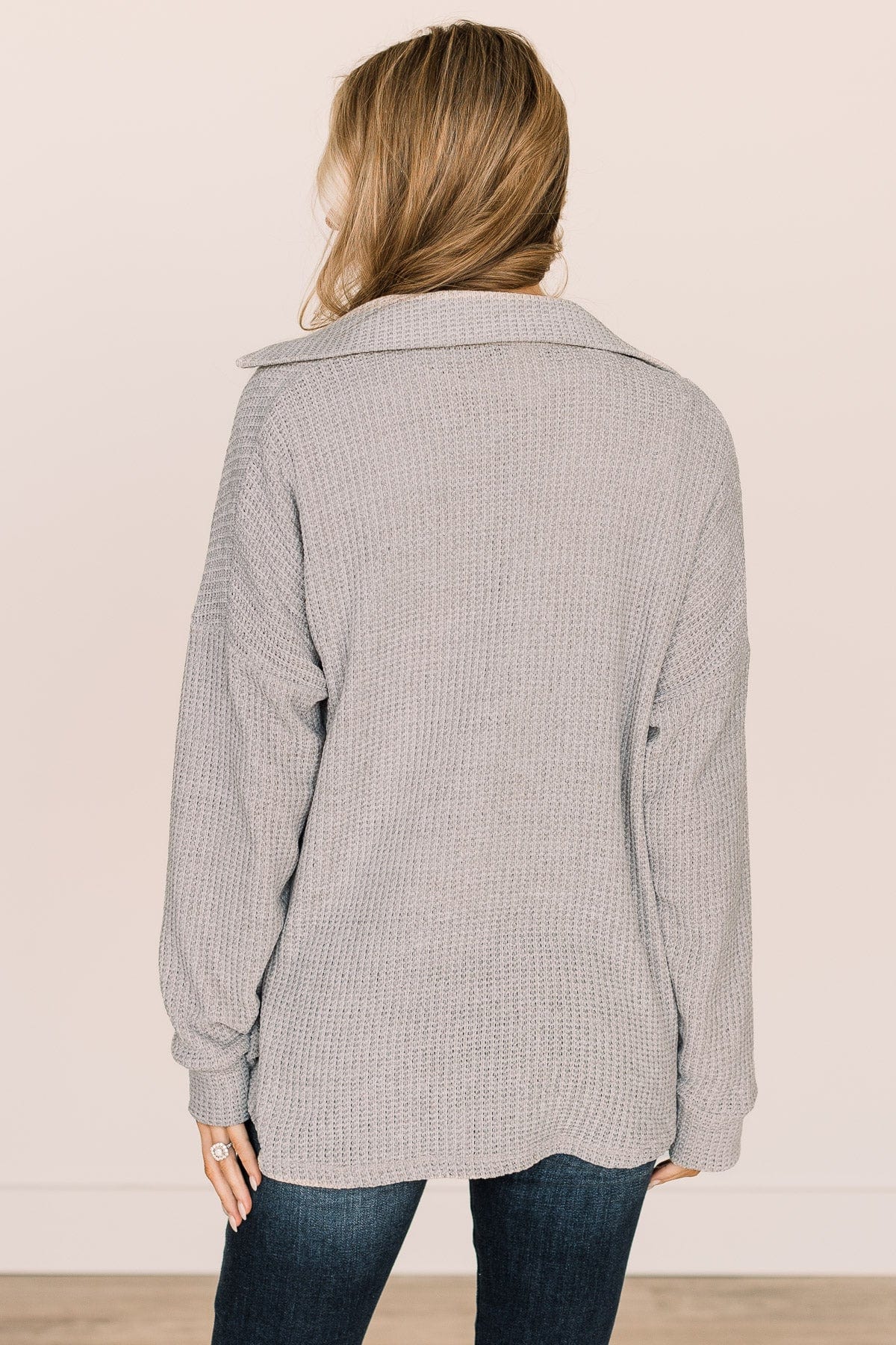 One Step Ahead Knit Button Top- Light Grey