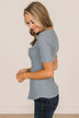 Right Timing Short Sleeve Button Top- Denim Blue
