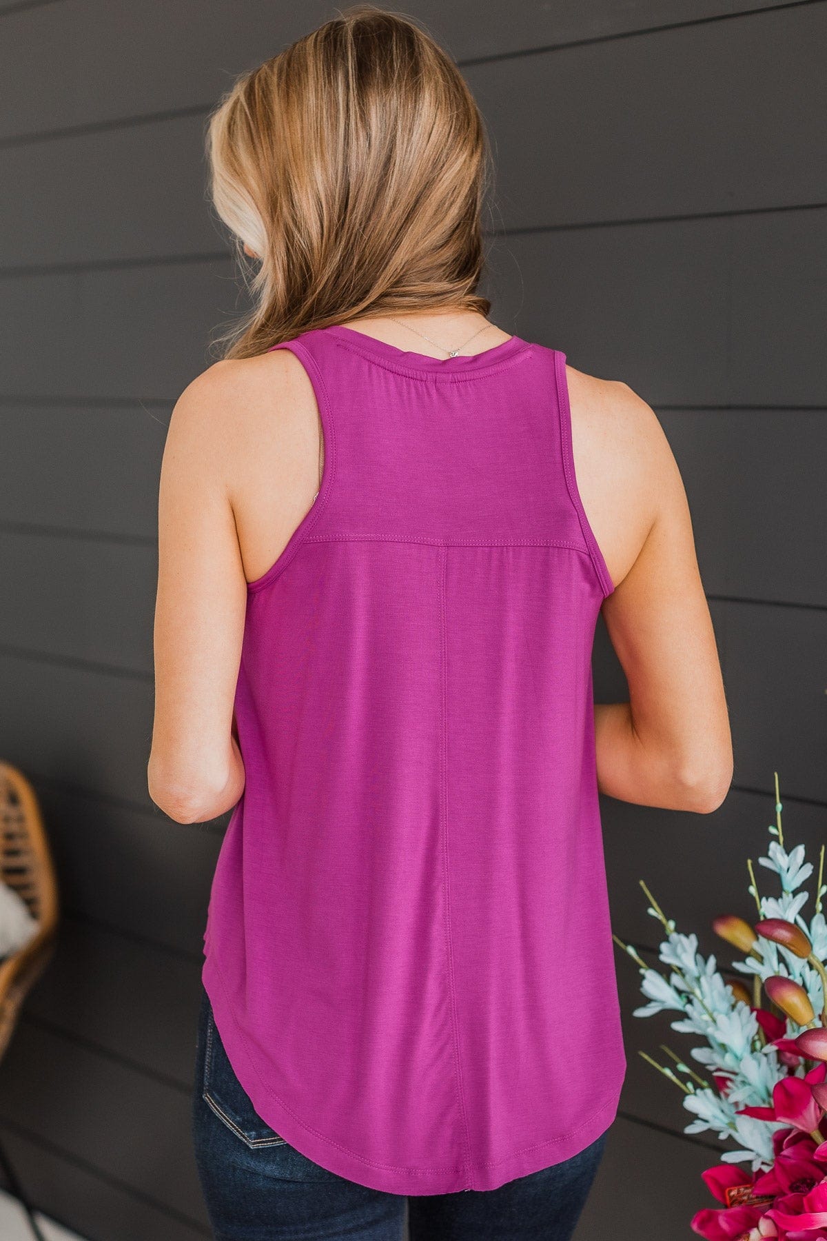 Searching For Joy V-Neck Tank Top- Dark Orchid