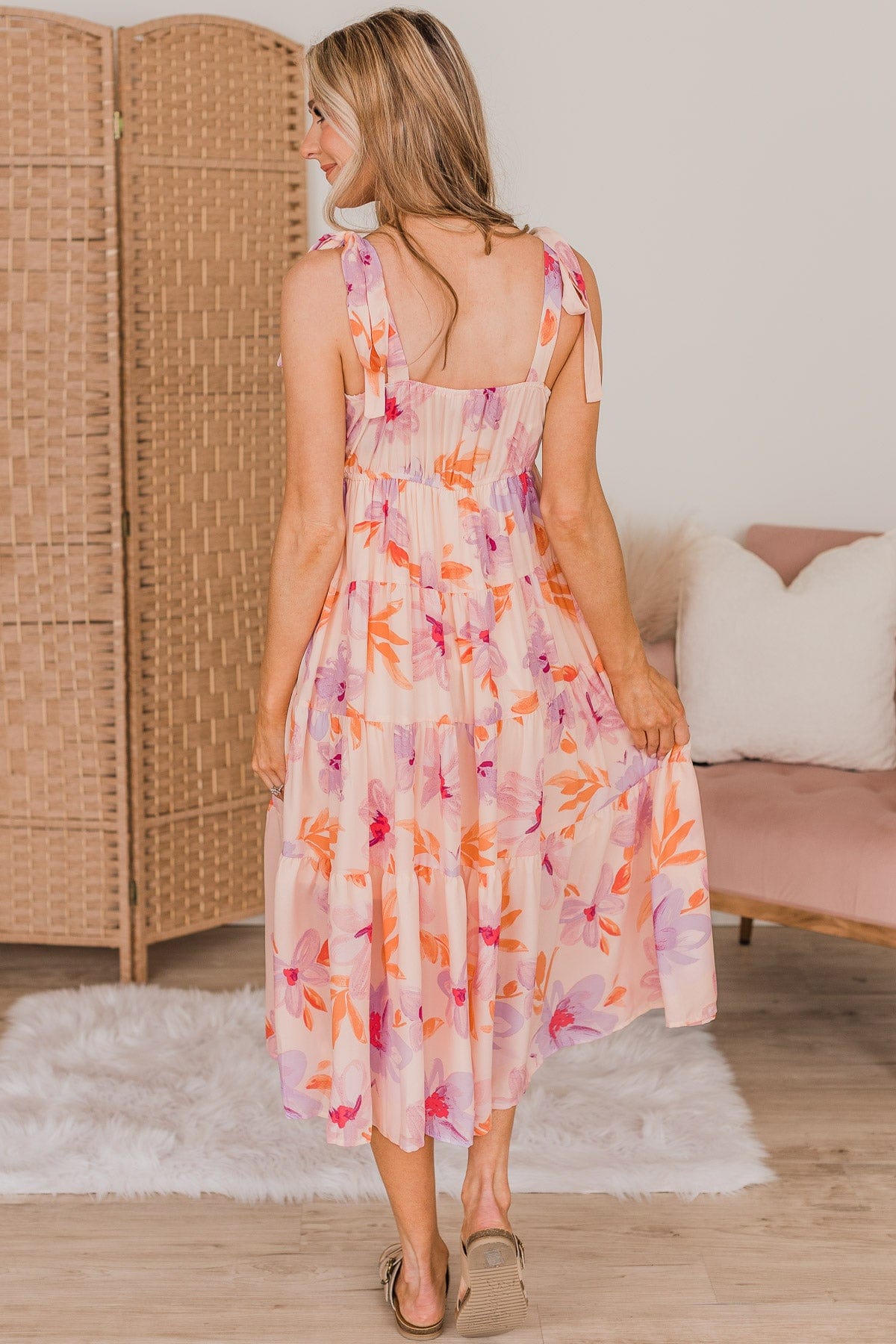 Joyous Occasion Tiered Floral Dress- Pale Orange & Lavender – The Pulse ...
