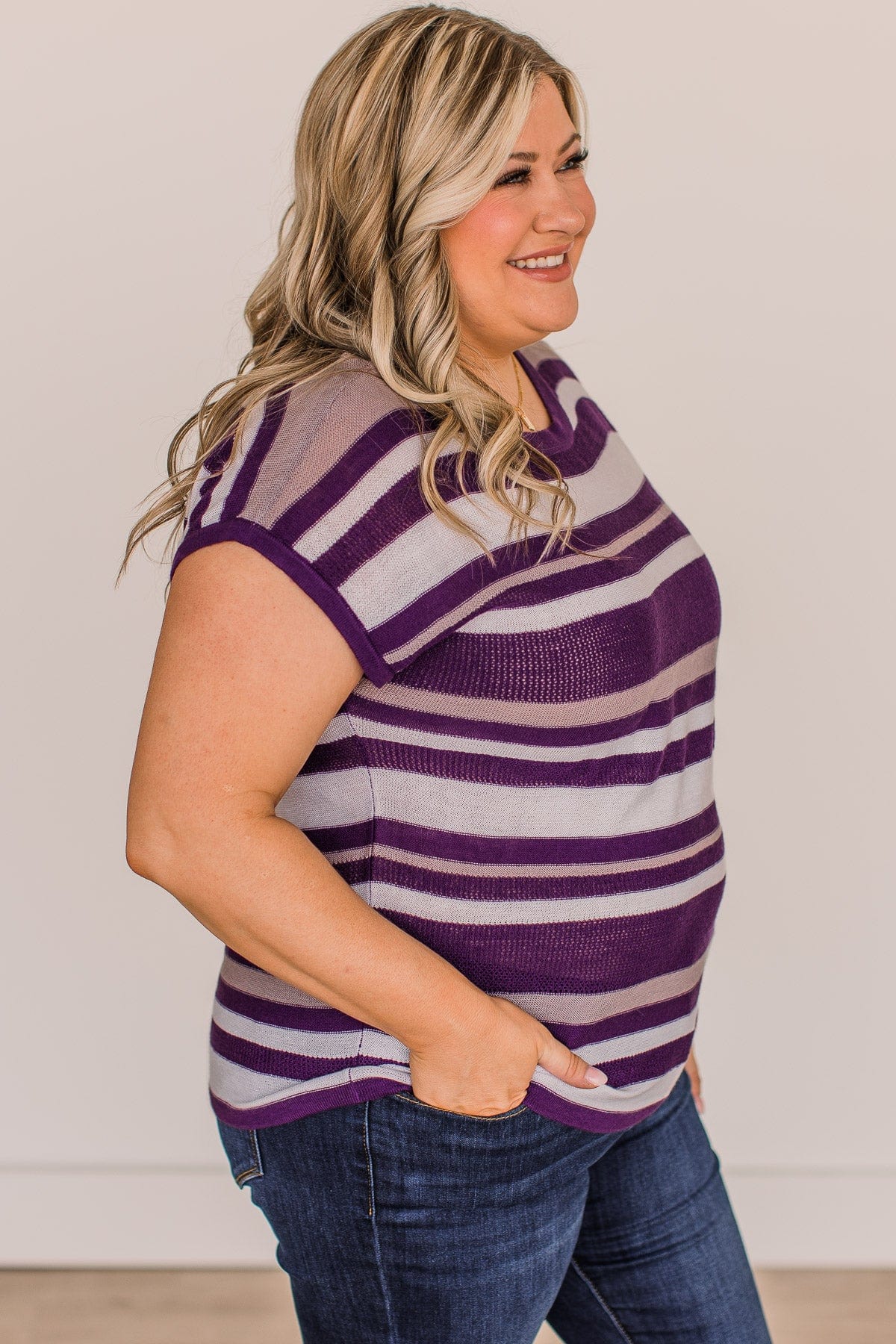 Hold Tight Striped Knit Top- Ivory & Purple