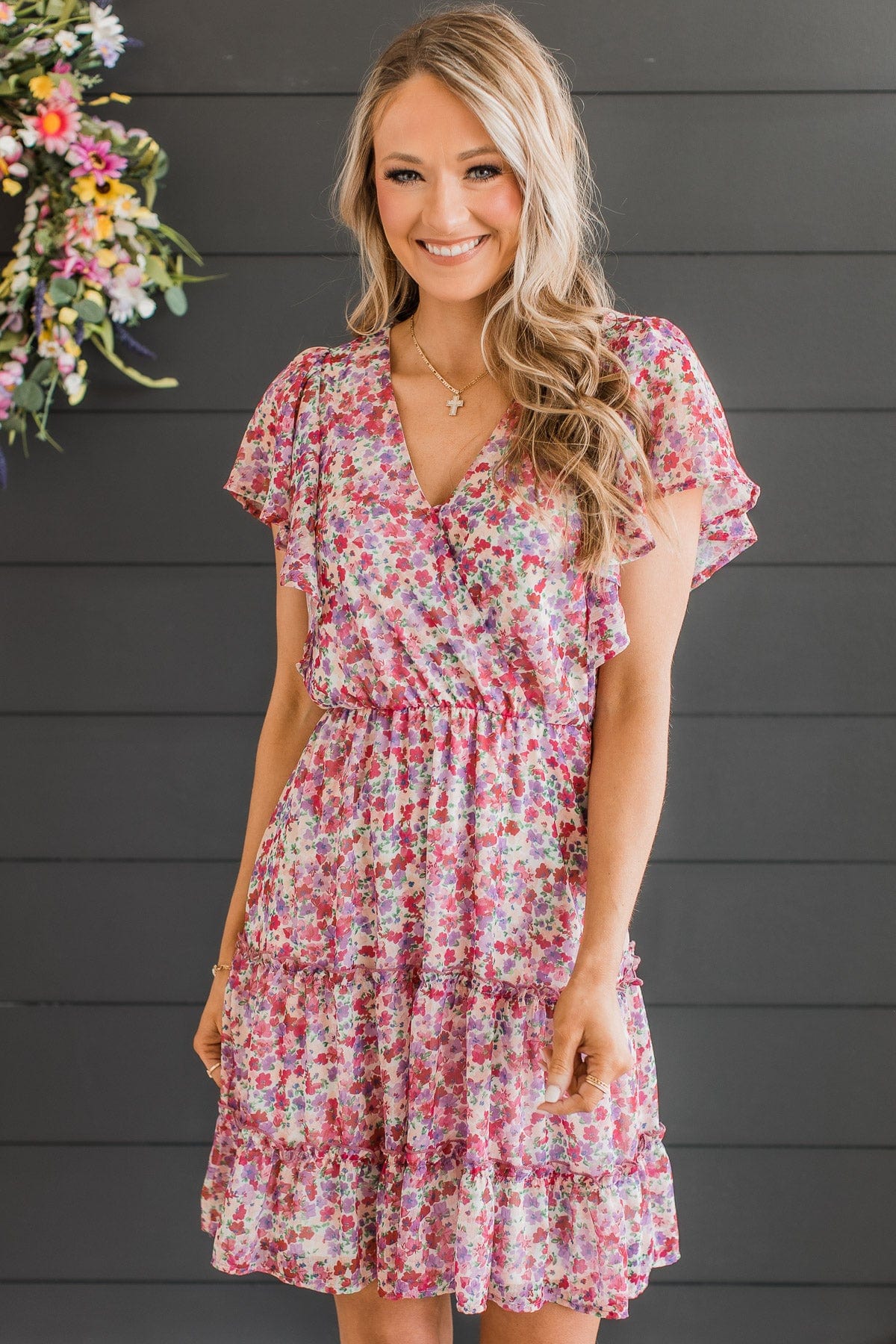 Holding Onto You Floral Dress- Pink & Purple