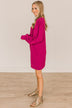 Feeling Cute Long Sleeve Shift Dress- Magenta