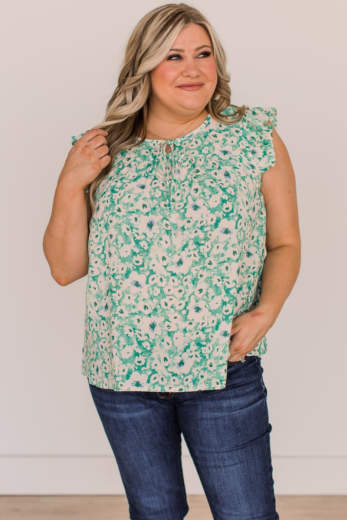 Feel Your Love Floral Blouse- Green & Ivory