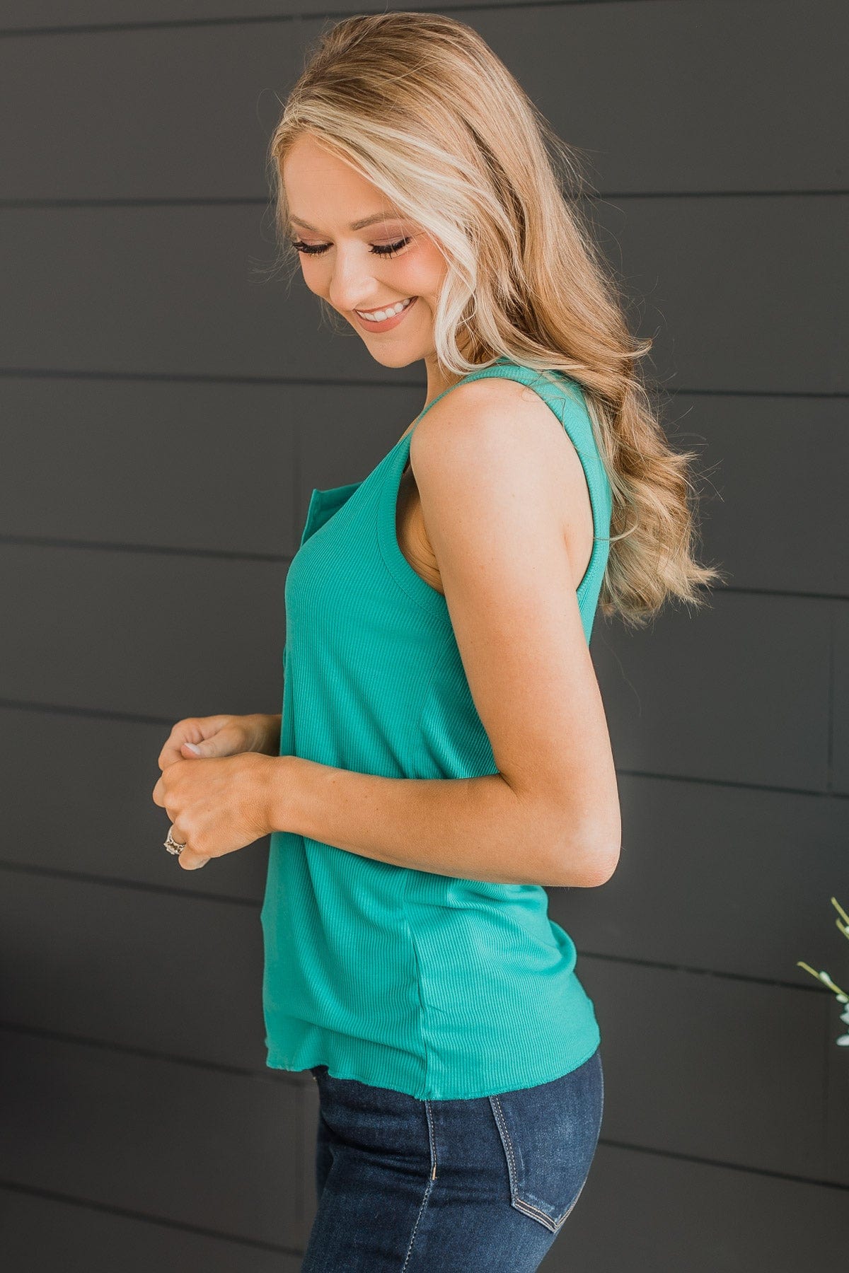 Bound To Be Beautiful Button Henley Tank Top- Turquoise