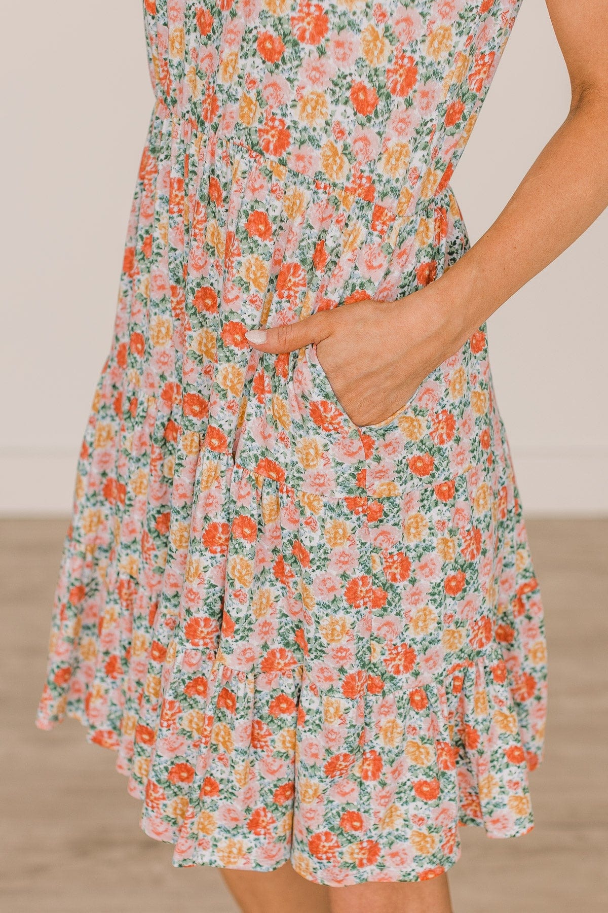 No Rainy Days Floral Tiered Dress- Ivory & Pink