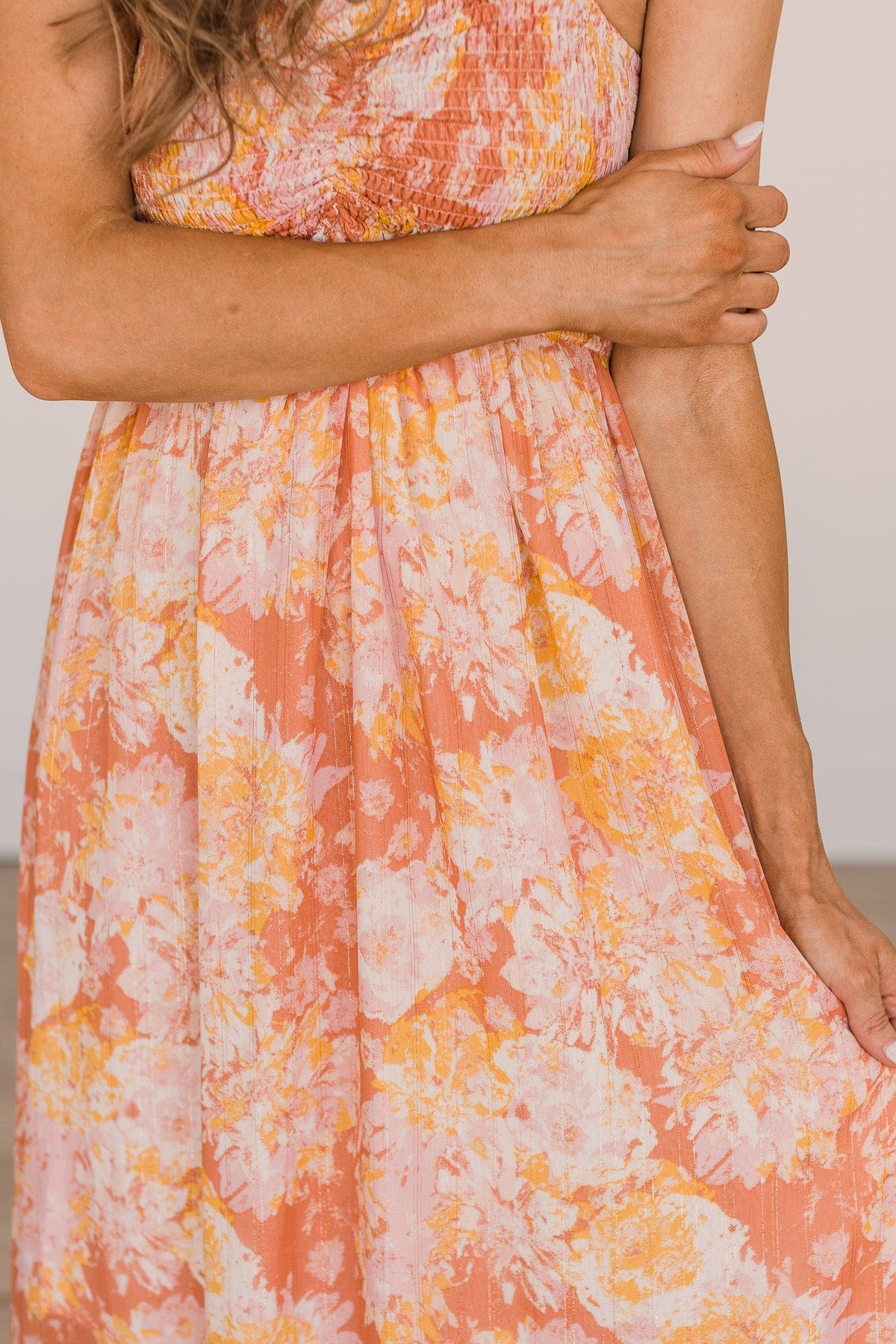 Staying True Floral Maxi Dress- Salmon Pink & Yellow
