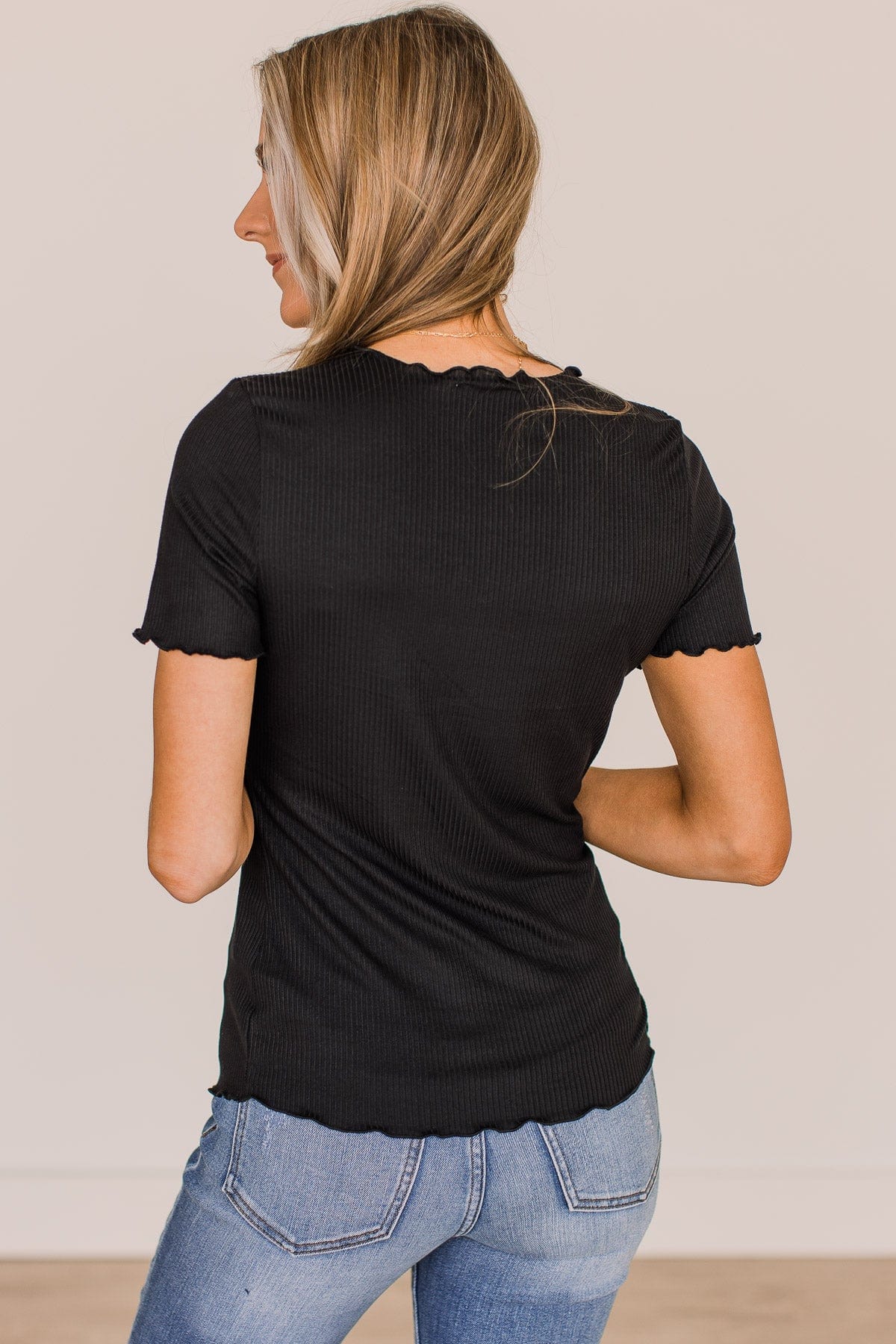 Everything And More Ribbed Knit Top- Black