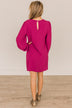 Feeling Cute Long Sleeve Shift Dress- Magenta