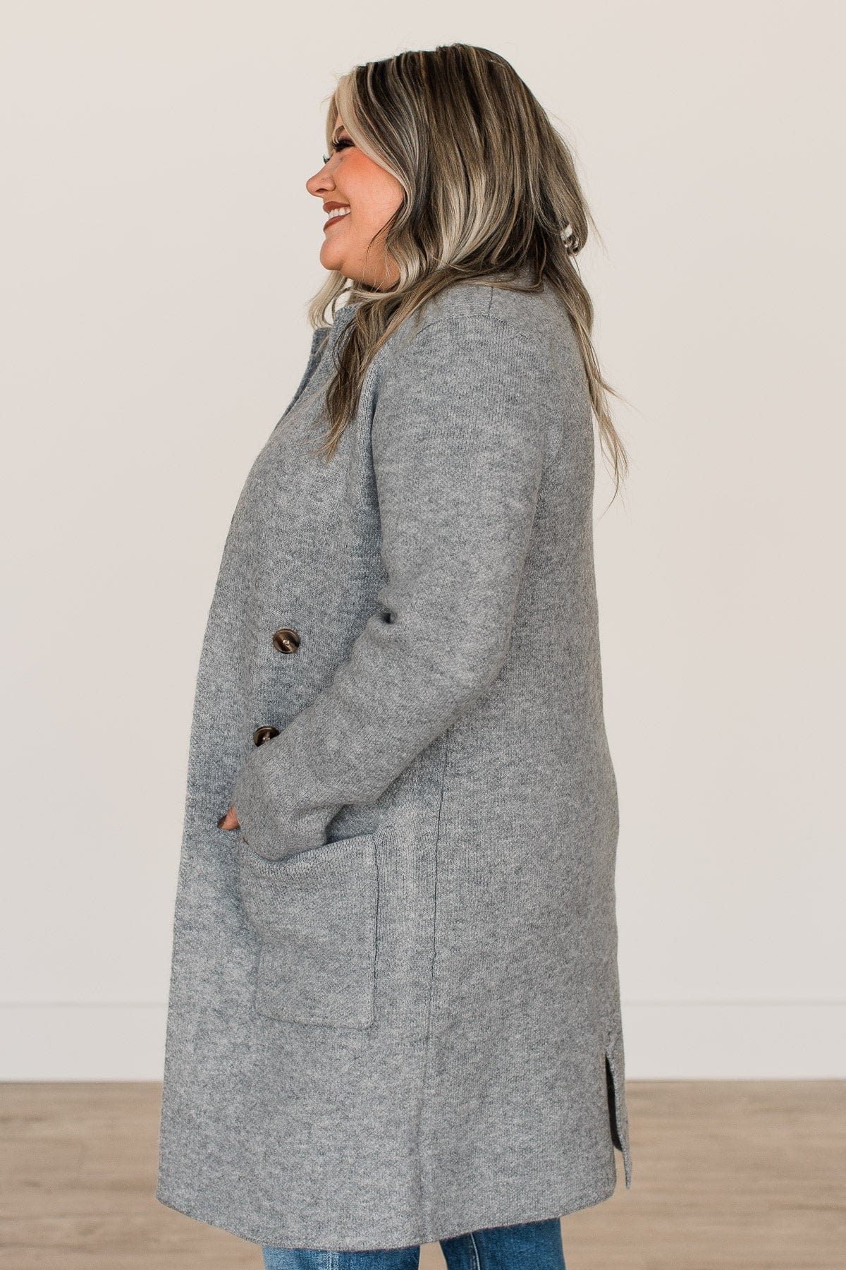 Can't Stop Staring Knit Trench Coat- Heather Grey