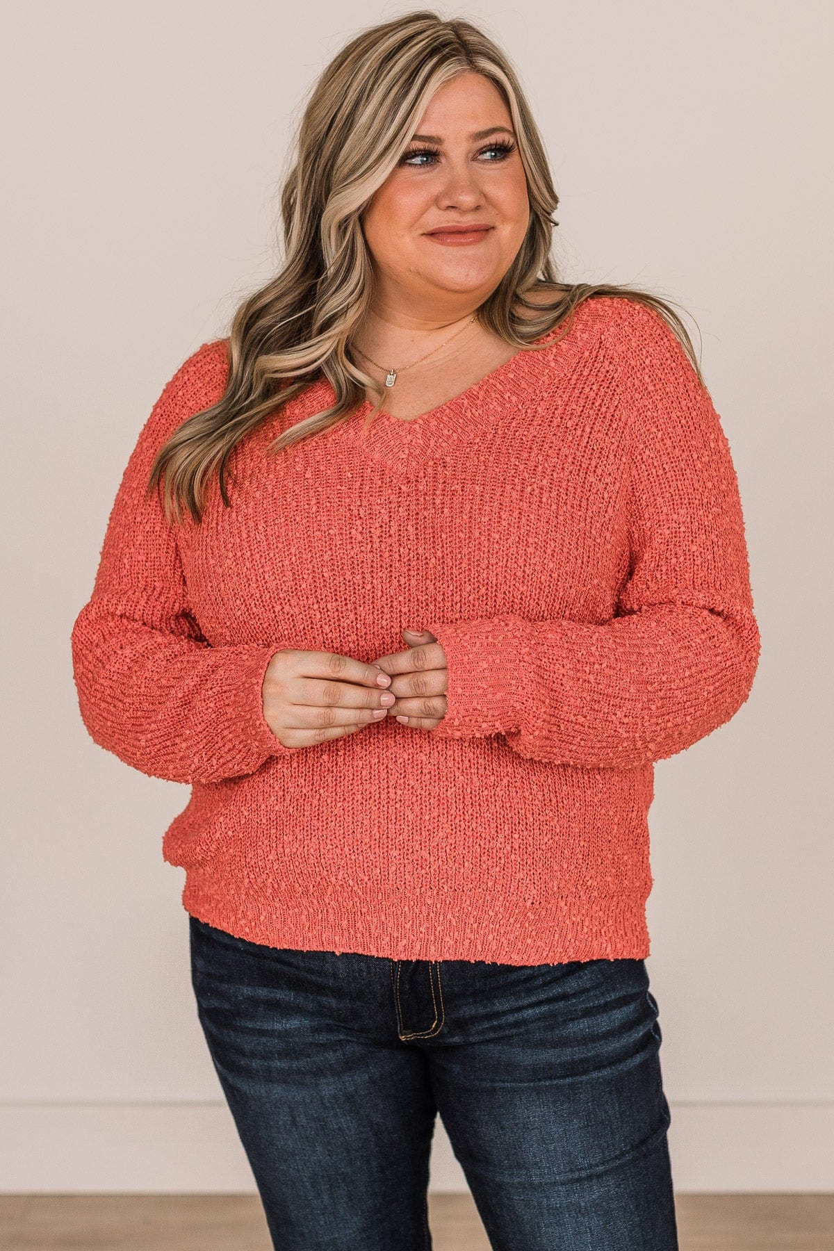 Strive For You Textured Knit Sweater- Coral