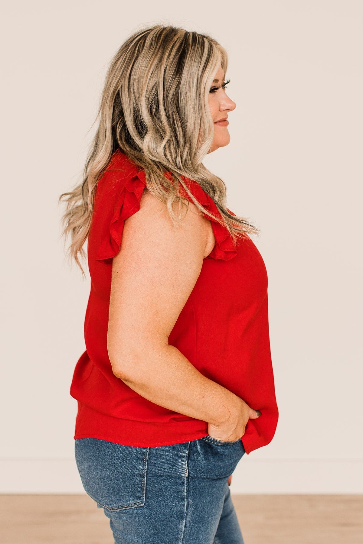 All For Love Ruffle Blouse- Red