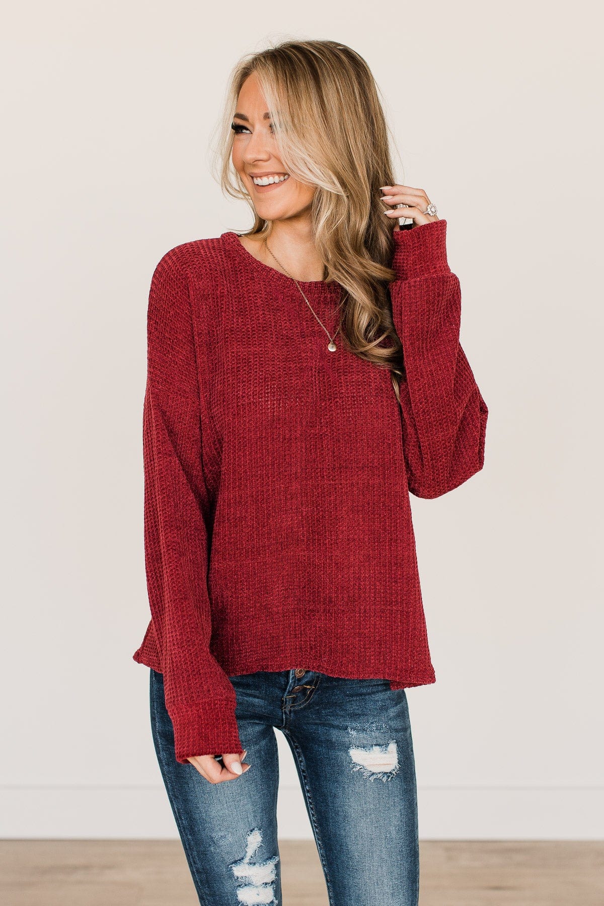 Make Your Move Knit Sweater- Burgundy