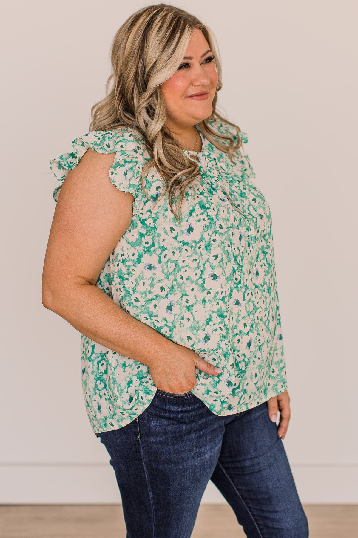 Feel Your Love Floral Blouse- Green & Ivory