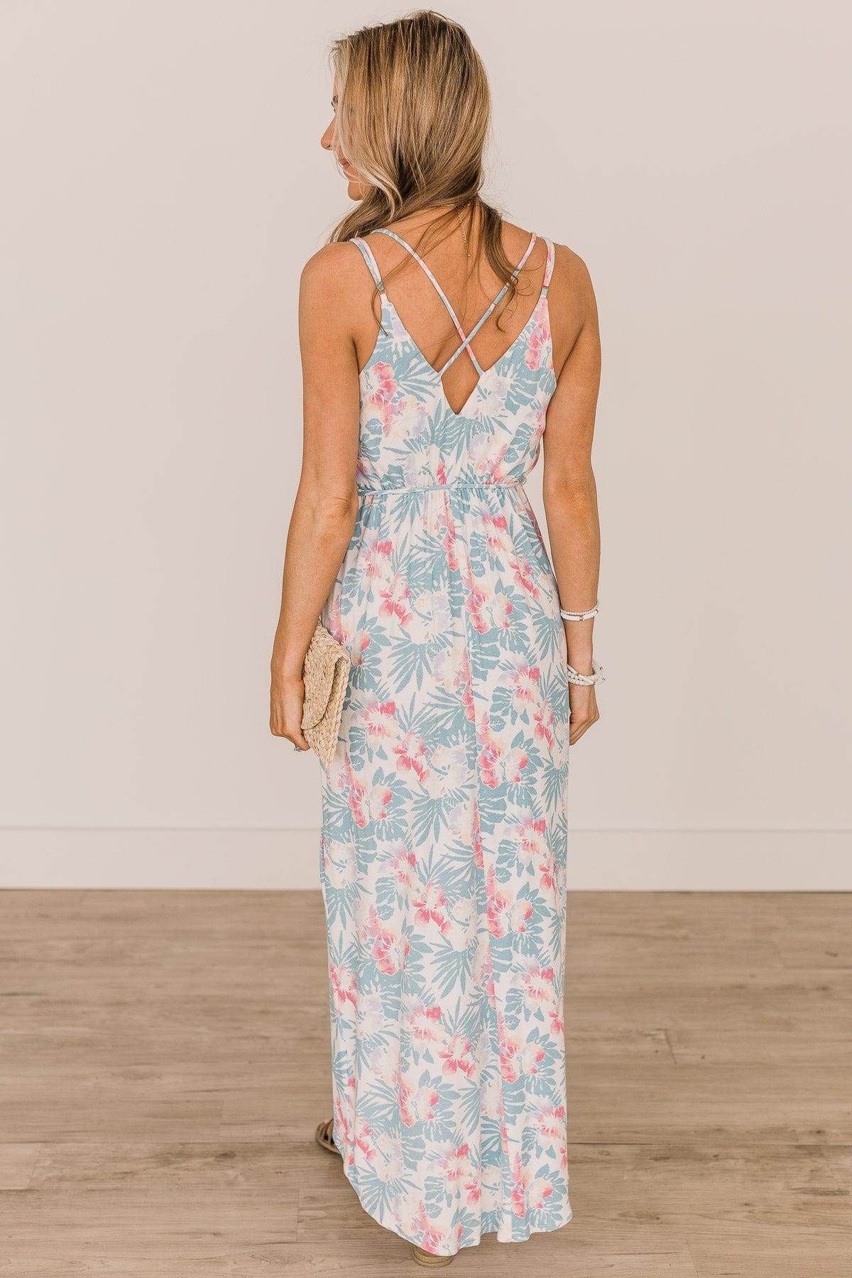 Let The Sunshine In Floral Maxi Dress- Ivory, Blue, & Pink