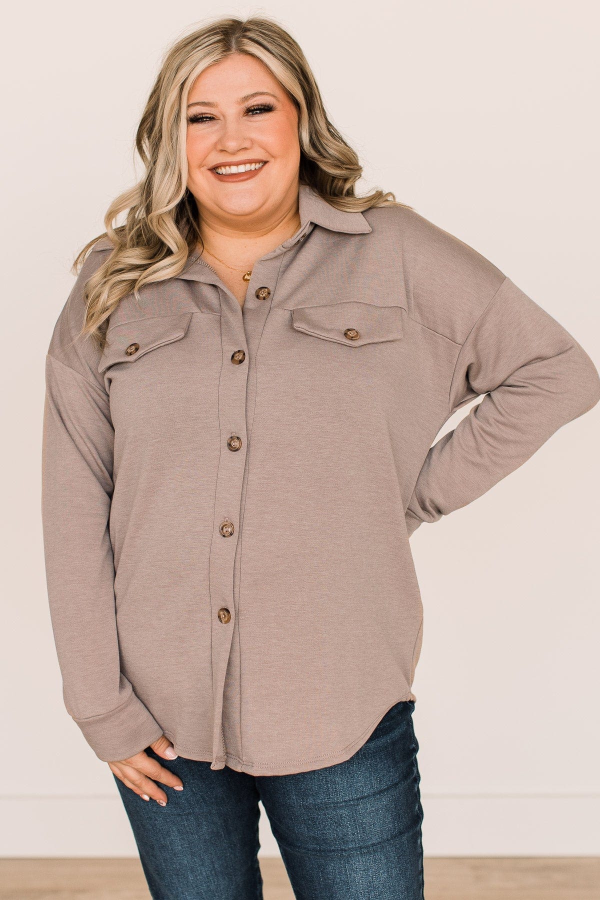 Hooked On Your Love Button Top- Mocha