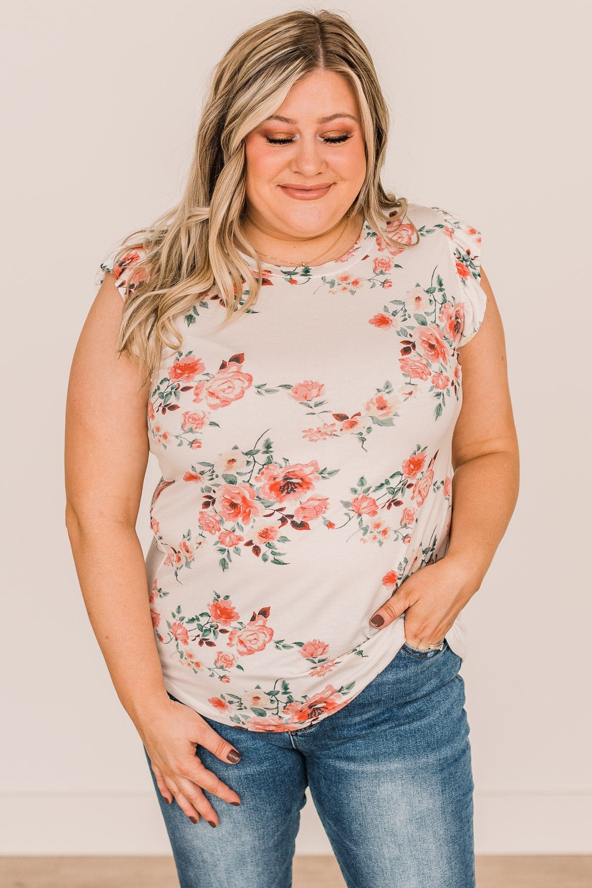 Make An Impact Floral Top- Ivory
