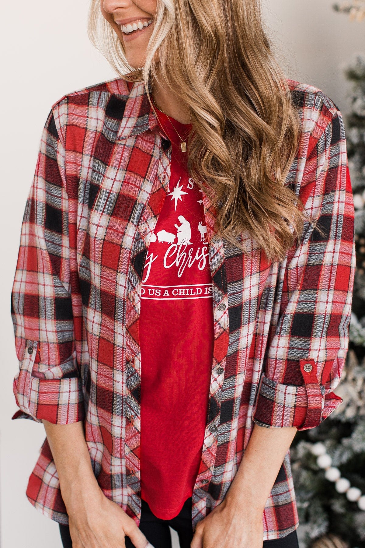 Lovely Seeing You Button Down Flannel- Red & Black