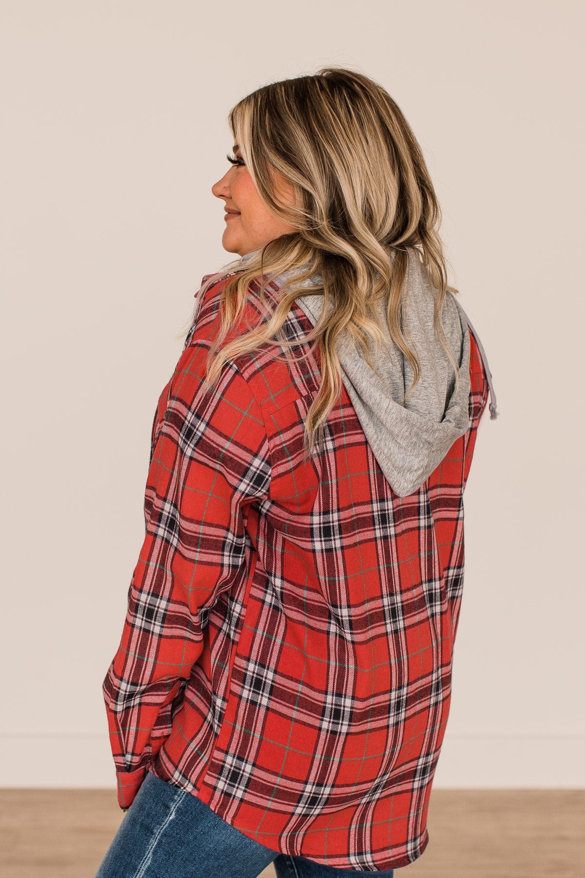 Heartfelt Serenades Hooded Plaid Top- Red
