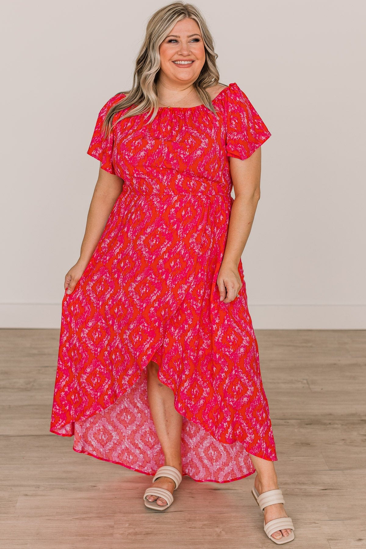 Day In The Sun Hi-Low Maxi Dress- Hot Pink & Red