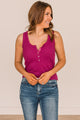 Bound To Be Beautiful Button Henley Tank Top- Magenta