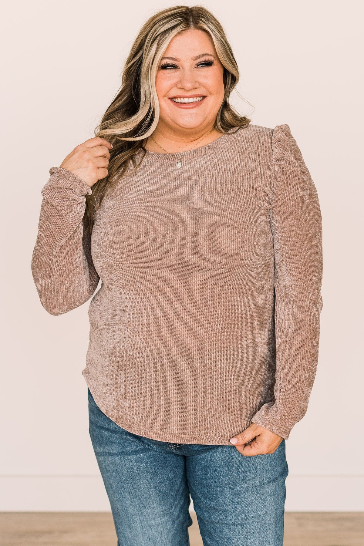 Authentic Style Puff Sleeve Top- Taupe